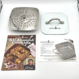 Copper Chef Hamburger Press Steam Plate Glass Lid Recipe Book Instructions Set